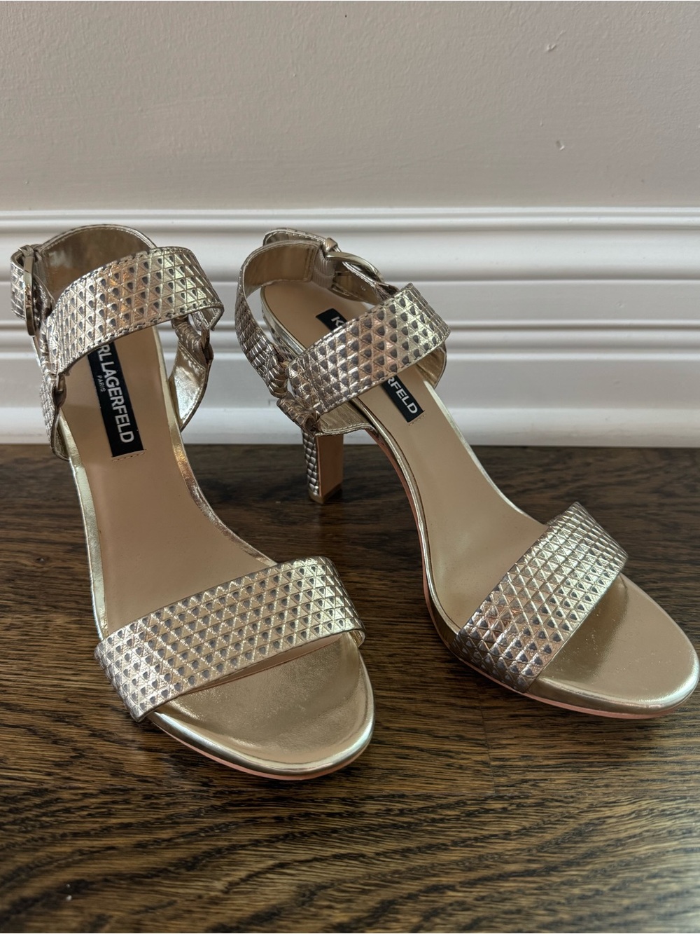 Rampage Metallic Gold Textured Strappy Heels